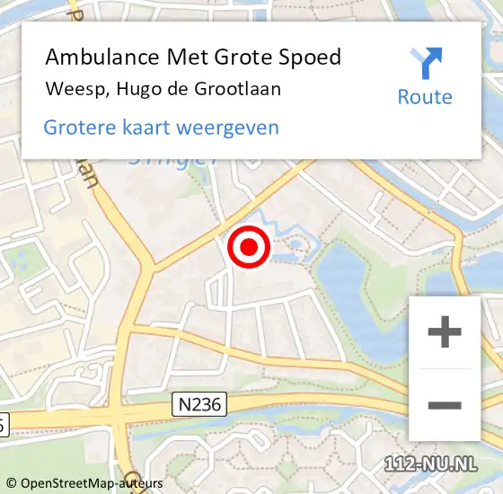 Locatie op kaart van de 112 melding: Ambulance Met Grote Spoed Naar Weesp, Hugo de Grootlaan op 27 oktober 2024 14:11