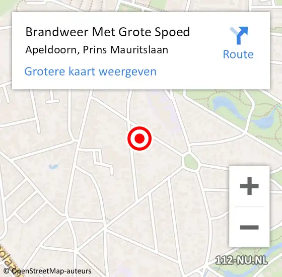 Locatie op kaart van de 112 melding: Brandweer Met Grote Spoed Naar Apeldoorn, Prins Mauritslaan op 27 oktober 2024 14:15