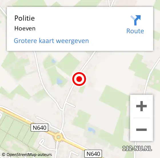 Locatie op kaart van de 112 melding: Politie Hoeven op 27 oktober 2024 14:16