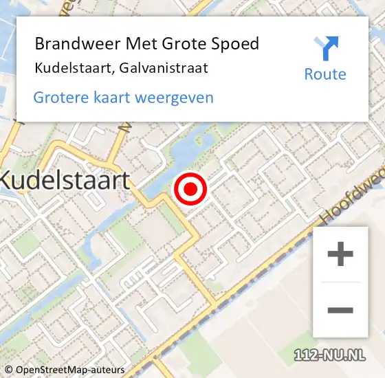 Locatie op kaart van de 112 melding: Brandweer Met Grote Spoed Naar Kudelstaart, Galvanistraat op 27 oktober 2024 14:18