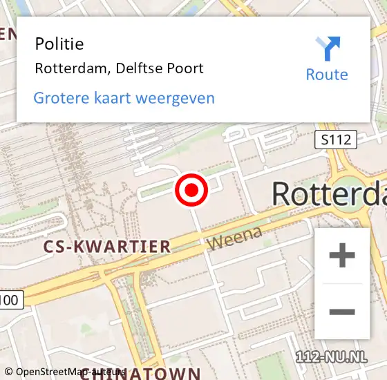 Locatie op kaart van de 112 melding: Politie Rotterdam, Delftse Poort op 27 oktober 2024 14:24