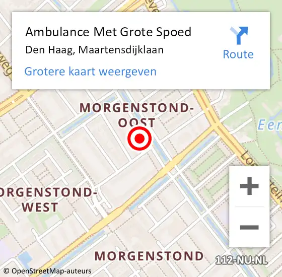 Locatie op kaart van de 112 melding: Ambulance Met Grote Spoed Naar Den Haag, Maartensdijklaan op 27 oktober 2024 14:29