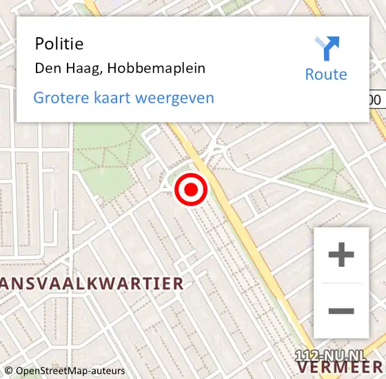 Locatie op kaart van de 112 melding: Politie Den Haag, Hobbemaplein op 27 oktober 2024 14:31