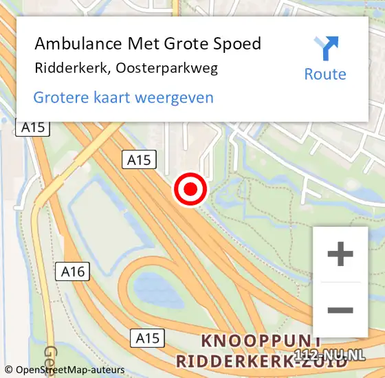 Locatie op kaart van de 112 melding: Ambulance Met Grote Spoed Naar Ridderkerk, Oosterparkweg op 27 oktober 2024 14:33