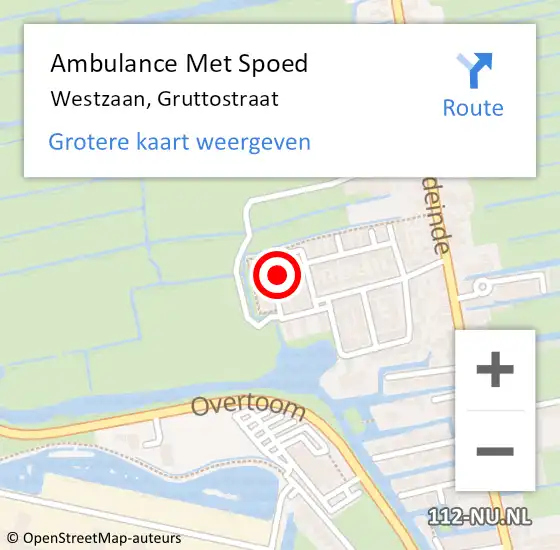 Locatie op kaart van de 112 melding: Ambulance Met Spoed Naar Westzaan, Gruttostraat op 27 oktober 2024 14:41