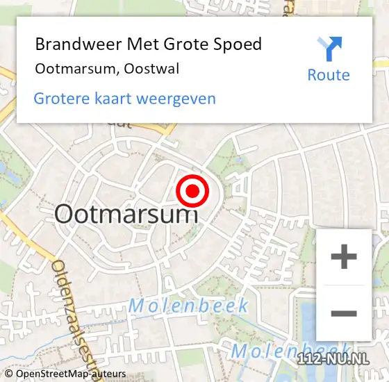 Locatie op kaart van de 112 melding: Brandweer Met Grote Spoed Naar Ootmarsum, Oostwal op 27 oktober 2024 14:41