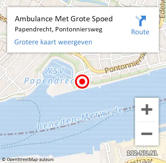 Locatie op kaart van de 112 melding: Ambulance Met Grote Spoed Naar Papendrecht, Pontonniersweg op 27 oktober 2024 14:48