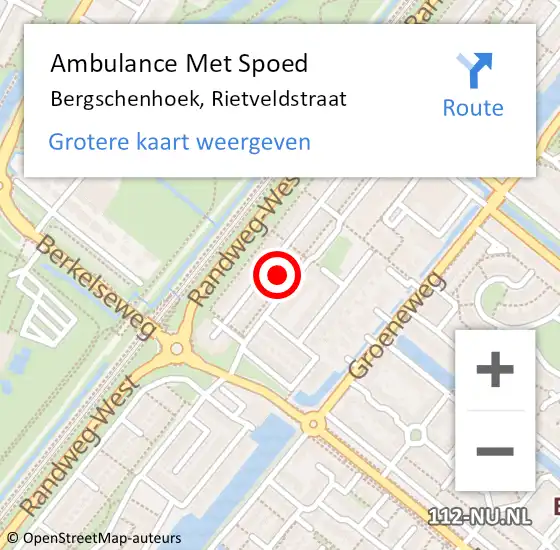 Locatie op kaart van de 112 melding: Ambulance Met Spoed Naar Bergschenhoek, Rietveldstraat op 27 oktober 2024 14:48