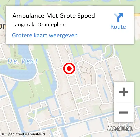 Locatie op kaart van de 112 melding: Ambulance Met Grote Spoed Naar Langerak, Oranjeplein op 27 oktober 2024 14:55