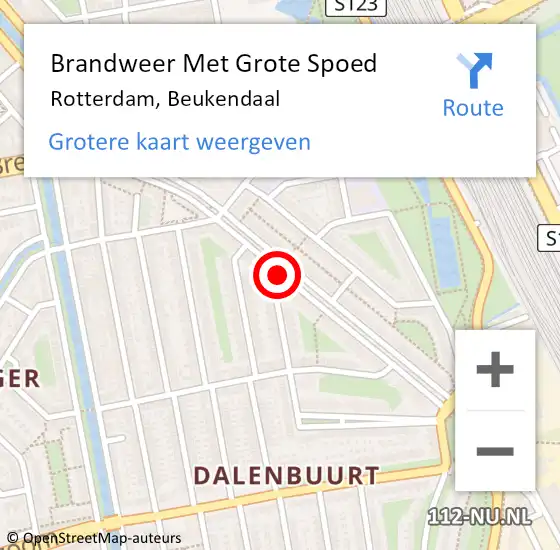 Locatie op kaart van de 112 melding: Brandweer Met Grote Spoed Naar Rotterdam, Beukendaal op 27 oktober 2024 15:00