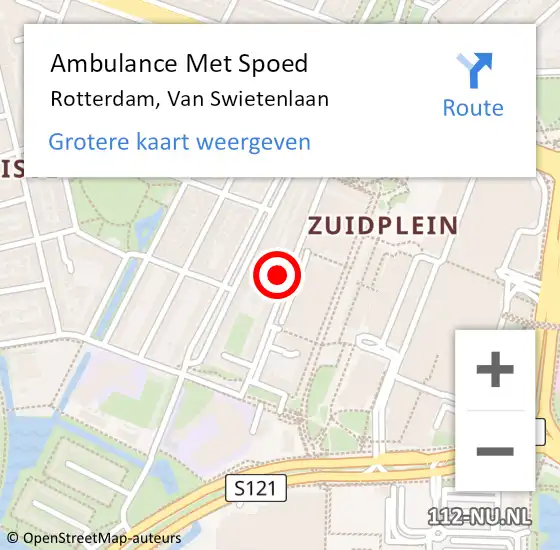 Locatie op kaart van de 112 melding: Ambulance Met Spoed Naar Rotterdam, Van Swietenlaan op 27 oktober 2024 15:12