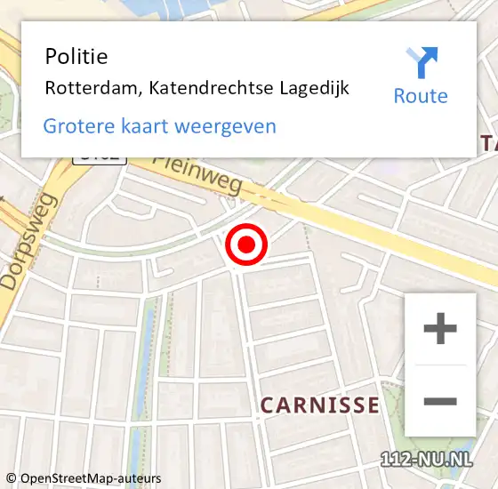 Locatie op kaart van de 112 melding: Politie Rotterdam, Katendrechtse Lagedijk op 27 oktober 2024 15:14