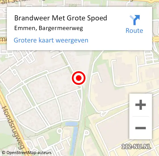 Locatie op kaart van de 112 melding: Brandweer Met Grote Spoed Naar Emmen, Bargermeerweg op 27 oktober 2024 15:17