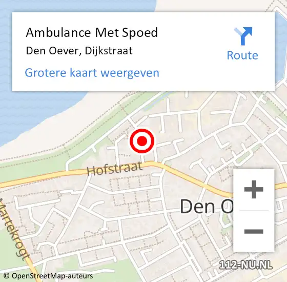 Locatie op kaart van de 112 melding: Ambulance Met Spoed Naar Den Oever, Dijkstraat op 27 oktober 2024 15:22