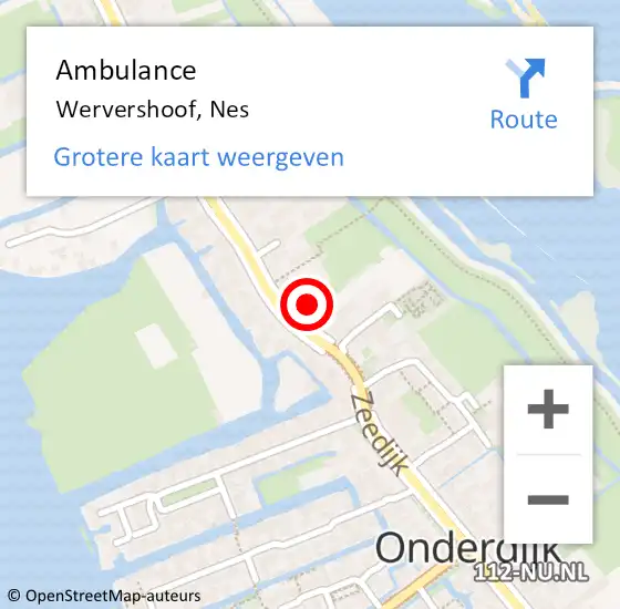 Locatie op kaart van de 112 melding: Ambulance Wervershoof, Nes op 27 oktober 2024 15:27