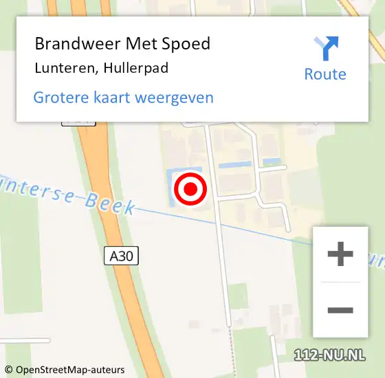 Locatie op kaart van de 112 melding: Brandweer Met Spoed Naar Lunteren, Hullerpad op 27 oktober 2024 15:38