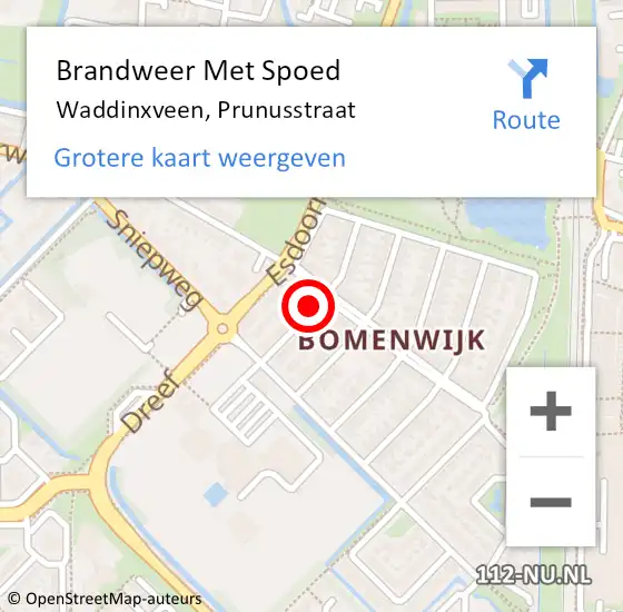 Locatie op kaart van de 112 melding: Brandweer Met Spoed Naar Waddinxveen, Prunusstraat op 27 oktober 2024 15:41