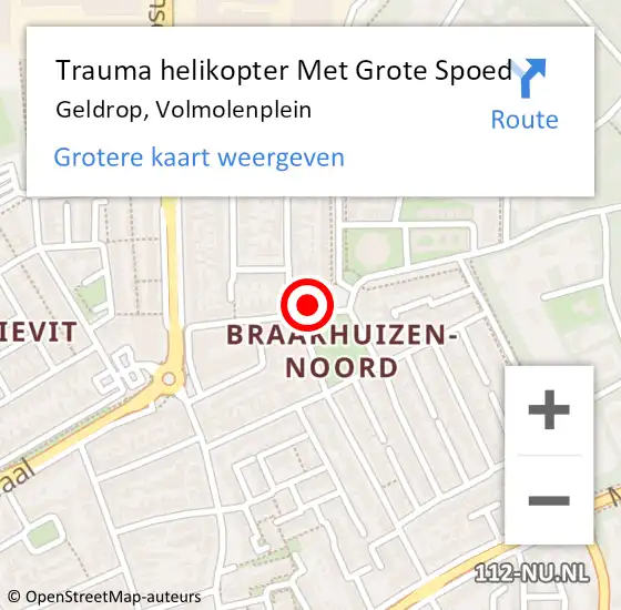 Locatie op kaart van de 112 melding: Trauma helikopter Met Grote Spoed Naar Geldrop, Volmolenplein op 27 oktober 2024 15:58