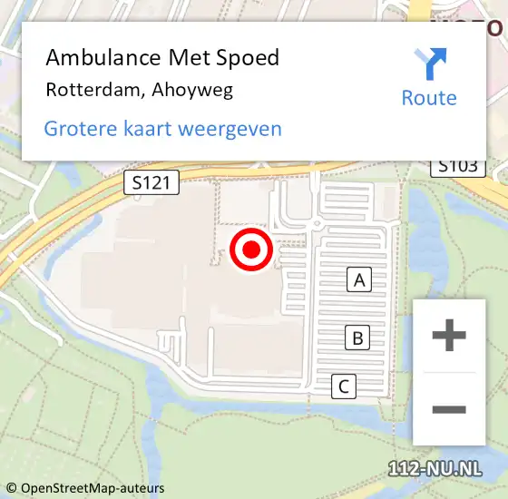 Locatie op kaart van de 112 melding: Ambulance Met Spoed Naar Rotterdam, Ahoyweg op 27 oktober 2024 16:03