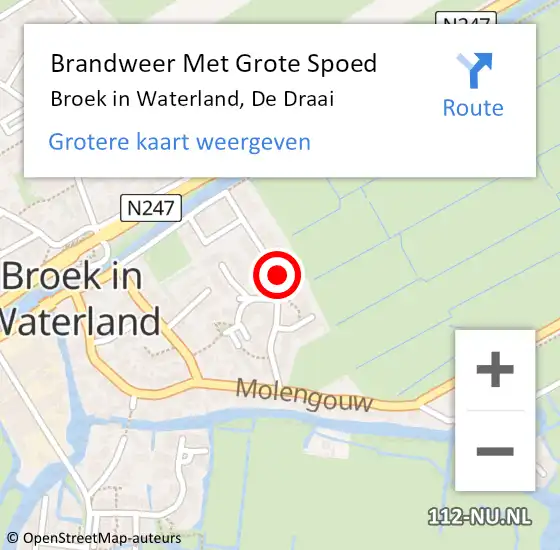 Locatie op kaart van de 112 melding: Brandweer Met Grote Spoed Naar Broek in Waterland, De Draai op 27 oktober 2024 16:07