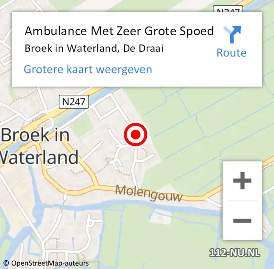 Locatie op kaart van de 112 melding: Ambulance Met Zeer Grote Spoed Naar Broek in Waterland, De Draai op 27 oktober 2024 16:07