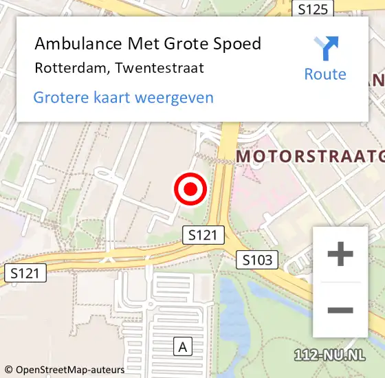 Locatie op kaart van de 112 melding: Ambulance Met Grote Spoed Naar Rotterdam, Twentestraat op 27 oktober 2024 16:30