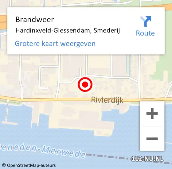 Locatie op kaart van de 112 melding: Brandweer Hardinxveld-Giessendam, Smederij op 27 oktober 2024 16:34