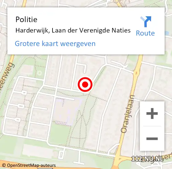 Locatie op kaart van de 112 melding: Politie Harderwijk, Laan der Verenigde Naties op 27 oktober 2024 16:51