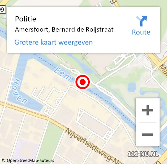 Locatie op kaart van de 112 melding: Politie Amersfoort, Bernard de Roijstraat op 27 oktober 2024 16:52