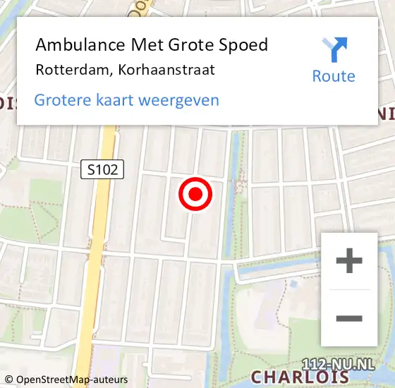 Locatie op kaart van de 112 melding: Ambulance Met Grote Spoed Naar Rotterdam, Korhaanstraat op 27 oktober 2024 17:04