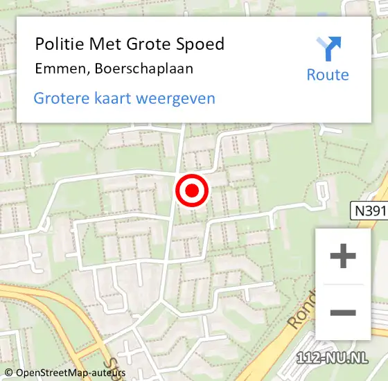 Locatie op kaart van de 112 melding: Politie Met Grote Spoed Naar Emmen, Boerschaplaan op 27 oktober 2024 17:52