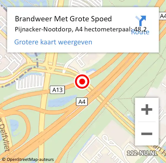 Locatie op kaart van de 112 melding: Brandweer Met Grote Spoed Naar Pijnacker-Nootdorp, A4 hectometerpaal: 48,2 op 27 oktober 2024 18:03