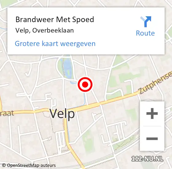 Locatie op kaart van de 112 melding: Brandweer Met Spoed Naar Velp, Overbeeklaan op 27 oktober 2024 18:23