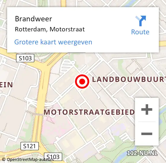 Locatie op kaart van de 112 melding: Brandweer Rotterdam, Motorstraat op 27 oktober 2024 18:33