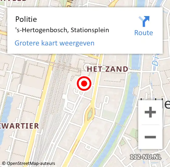 Locatie op kaart van de 112 melding: Politie 's-Hertogenbosch, Stationsplein op 27 oktober 2024 18:34