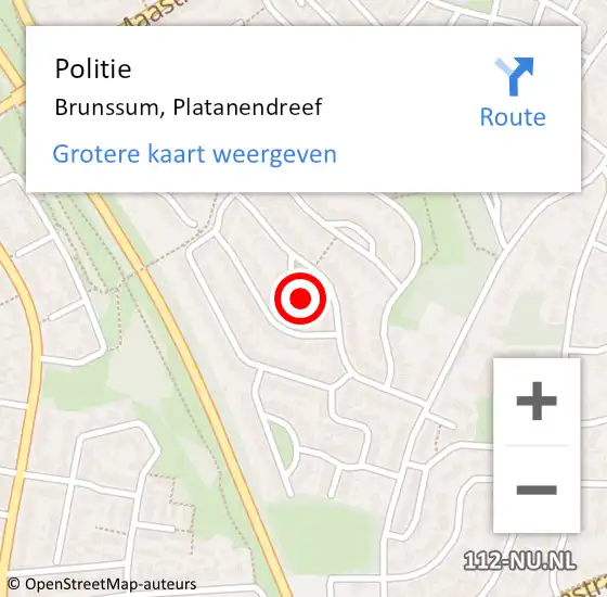 Locatie op kaart van de 112 melding: Politie Brunssum, Platanendreef op 27 oktober 2024 18:46