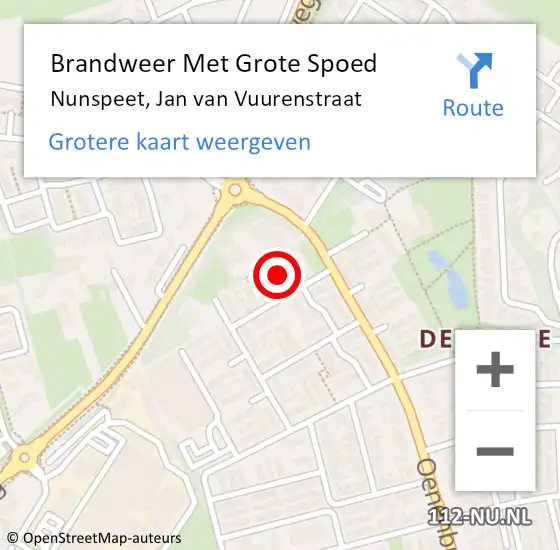 Locatie op kaart van de 112 melding: Brandweer Met Grote Spoed Naar Nunspeet, Jan van Vuurenstraat op 27 oktober 2024 18:46