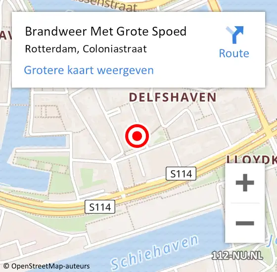 Locatie op kaart van de 112 melding: Brandweer Met Grote Spoed Naar Rotterdam, Coloniastraat op 27 oktober 2024 19:02