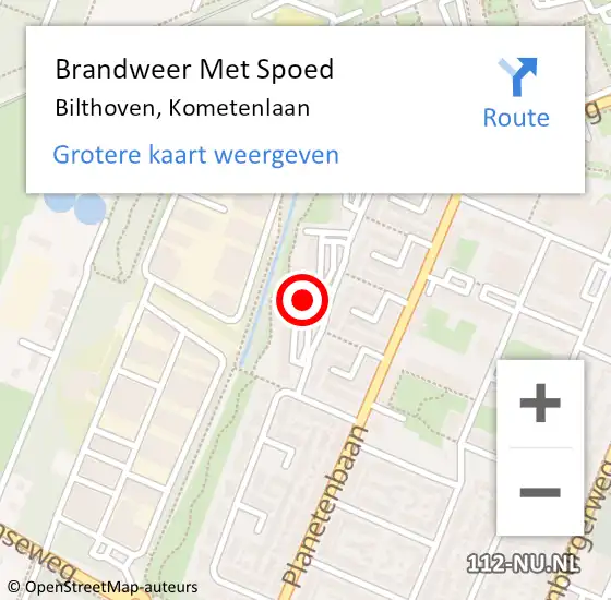 Locatie op kaart van de 112 melding: Brandweer Met Spoed Naar Bilthoven, Kometenlaan op 27 oktober 2024 19:06