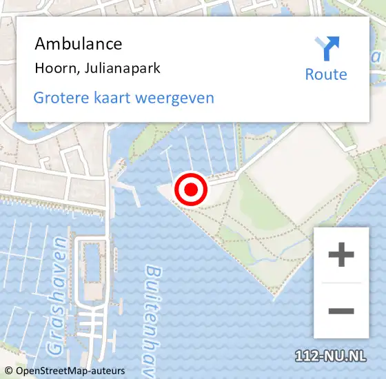 Locatie op kaart van de 112 melding: Ambulance Hoorn, Julianapark op 27 oktober 2024 19:12