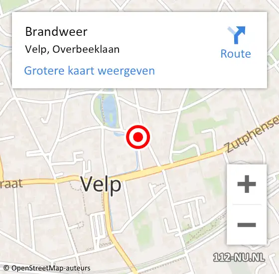 Locatie op kaart van de 112 melding: Brandweer Velp, Overbeeklaan op 27 oktober 2024 19:19