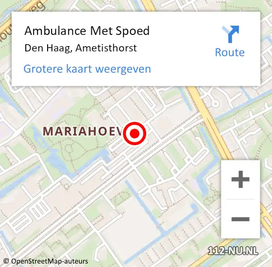 Locatie op kaart van de 112 melding: Ambulance Met Spoed Naar Den Haag, Ametisthorst op 27 oktober 2024 19:49