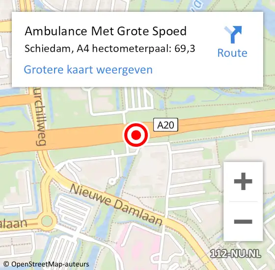 Locatie op kaart van de 112 melding: Ambulance Met Grote Spoed Naar Schiedam, A4 hectometerpaal: 69,3 op 27 oktober 2024 19:51