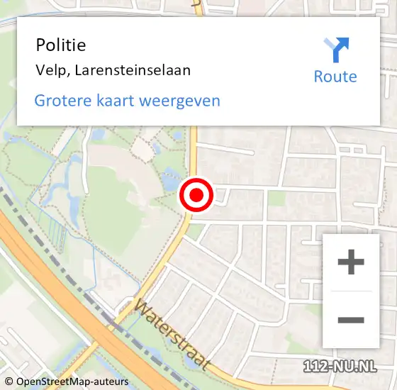 Locatie op kaart van de 112 melding: Politie Velp, Larensteinselaan op 27 oktober 2024 19:54