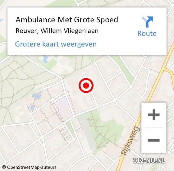 Locatie op kaart van de 112 melding: Ambulance Met Grote Spoed Naar Reuver, Willem Vliegenlaan op 27 oktober 2024 20:00