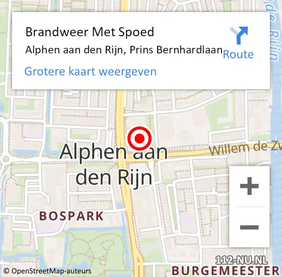 Locatie op kaart van de 112 melding: Brandweer Met Spoed Naar Alphen aan den Rijn, Prins Bernhardlaan op 27 oktober 2024 20:05