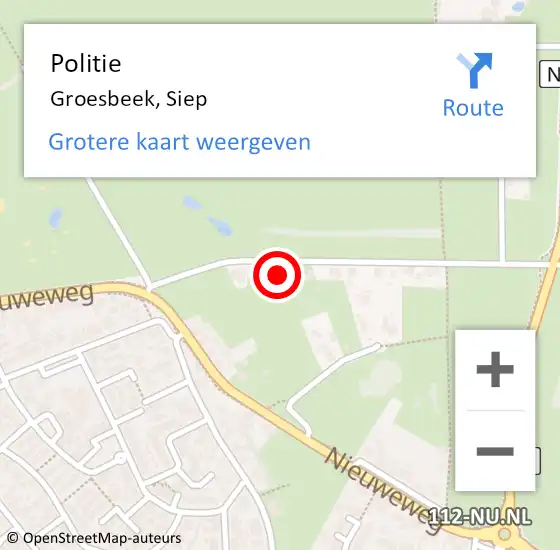 Locatie op kaart van de 112 melding: Politie Groesbeek, Siep op 27 oktober 2024 20:12