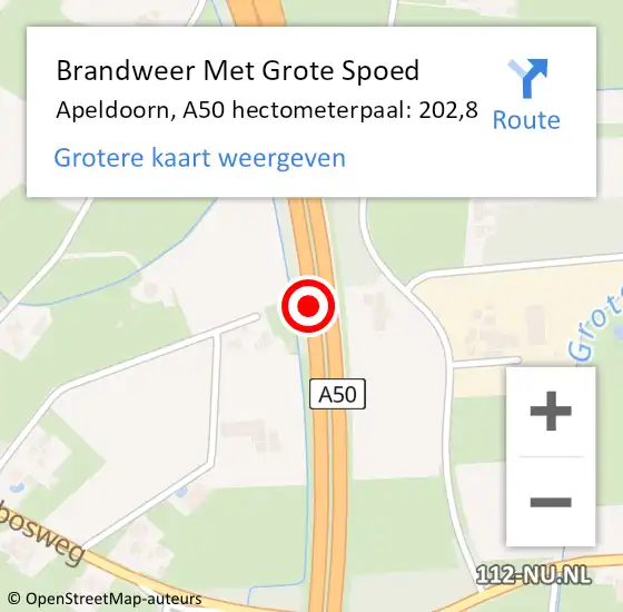 Locatie op kaart van de 112 melding: Brandweer Met Grote Spoed Naar Apeldoorn, A50 hectometerpaal: 202,8 op 27 oktober 2024 20:15