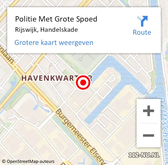 Locatie op kaart van de 112 melding: Politie Met Grote Spoed Naar Rijswijk, Handelskade op 27 oktober 2024 20:36