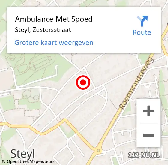 Locatie op kaart van de 112 melding: Ambulance Met Spoed Naar Steyl, Zustersstraat op 27 oktober 2024 20:37